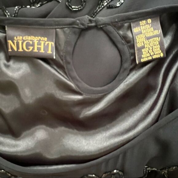 Vintage Liz Claiborne Black Beaded Short Sleeve Cocktail Evening Dress Size 8 - Picture 7 of 8